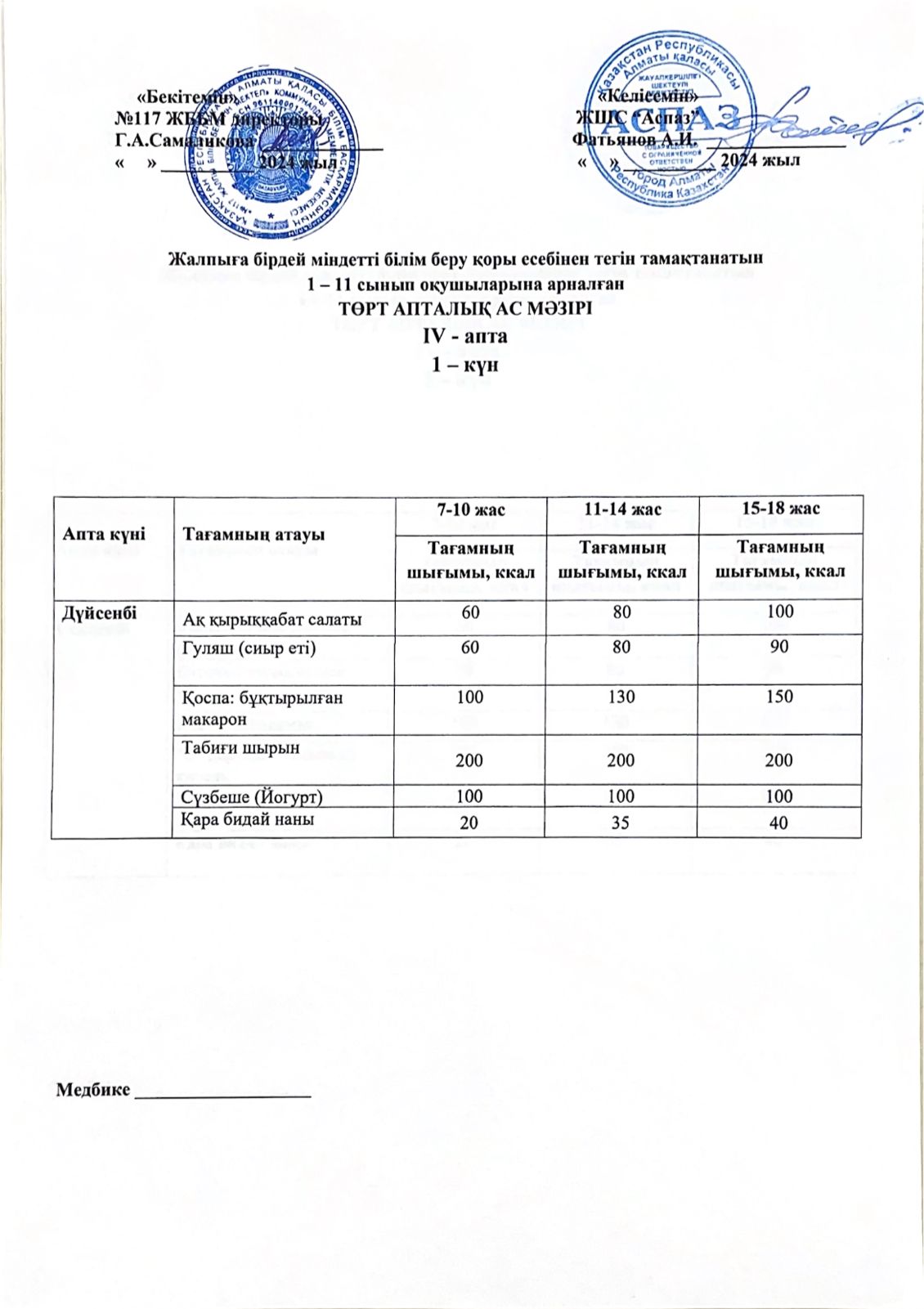 4-ші  апта 1-ші күн